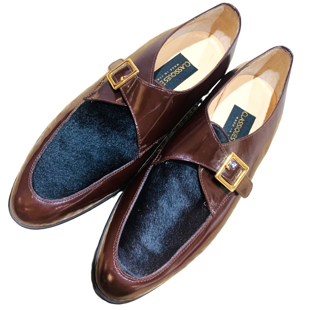 Classiques Entier Brown Patent Leather Shoes with Cow Hair Accent sz 7